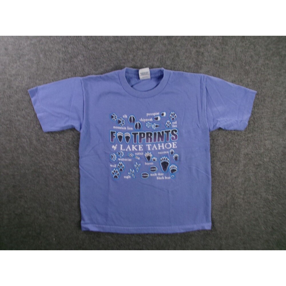 Lake Tahoe Shirt Youth 10 Purple Footprints Outdoor Short Sleeve Causal Everyday